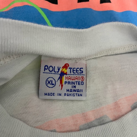 VTG Poly Tees white single stitch Gecko Beach Club Hawaii neon graphic tee sz XL - Picture 9 of 11